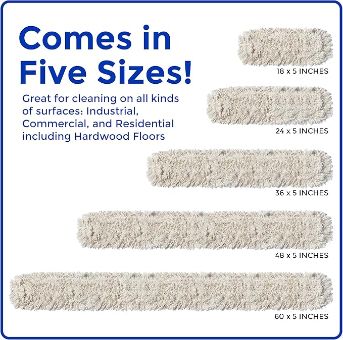Nine Forty Industrial-Grade 18x5 Cotton Dust Mop Head Refills, Perfect Replacement for Busy Home, Gym, Industrial and Commercial Spaces, Heavy-Duty Mop for Janitorial & Housekeeping Needs - 1 Pack