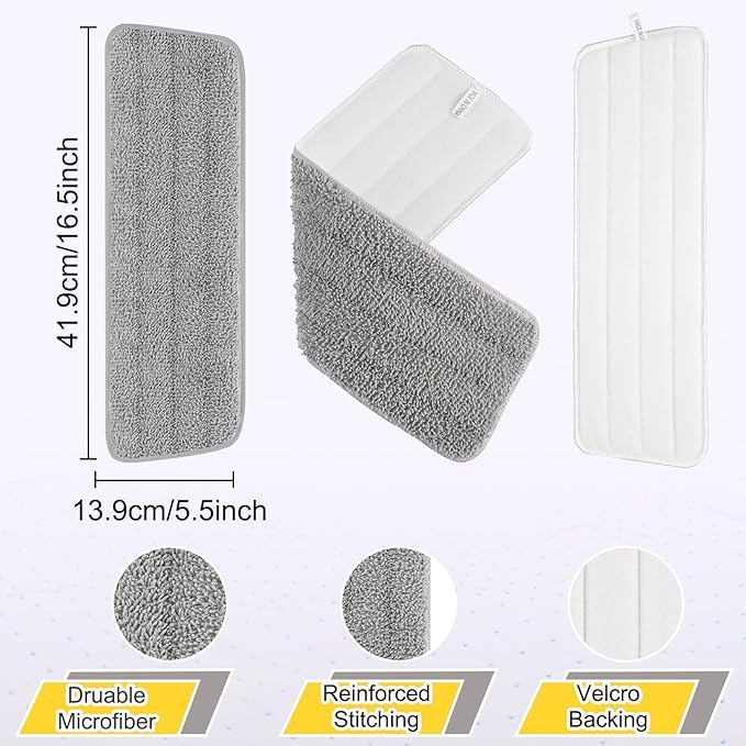 8 Pack 16.5 inch Reusable Mop Pads Microfiber Spray Mop Replacement Heads for Wet/Dry Mops Compatible with Bona Floor Care System