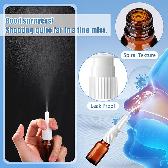 10 Pcs Nasal Spray Bottle, 10ML/0.35OZ 6 Pcs Refillable Fine Mist Glass Empty Nasal Spray Bottle with 2 Pcs Funnels and 2 Pcs Labels