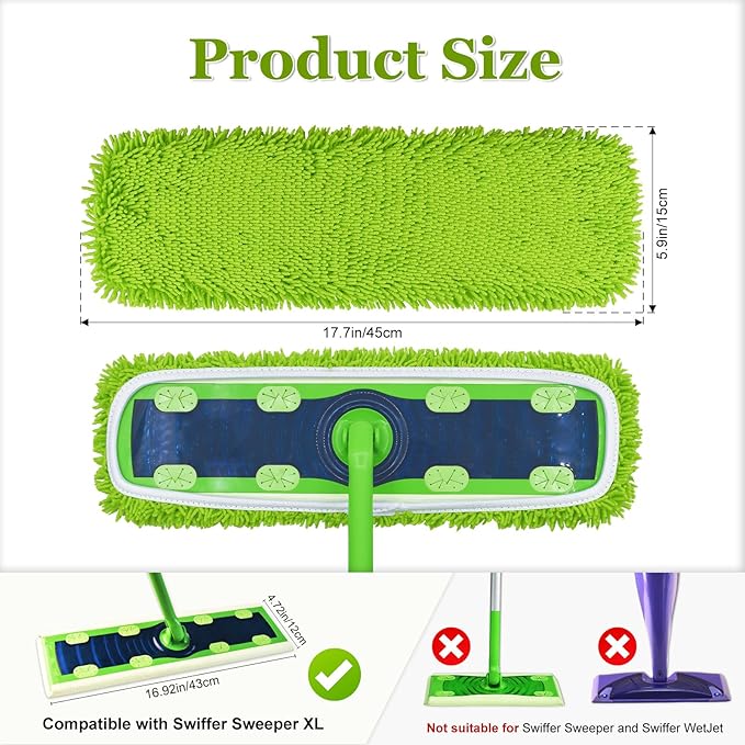 XL Mop Pads Compatible with Swiffer XL Sweeper, X-Large Dry Sweeping Cloths, XL Wet Pads Refills, Reusable Washable Microfiber Heavy Duty Wet Mopping Cloths for Hardwood Floor Cleaning, 4 Pack