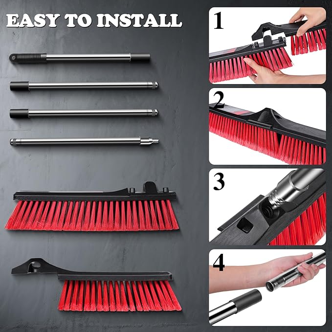 MASTERTOP 24" Push Broom Outdoor, Heavy Duty Garden Brush Broom with 58" Long Handle and Stiff Bristles,Commercial Outdoor Broom for Deck Driveway Garage Yard Patio Warehouse Concrete Floor Cleaning