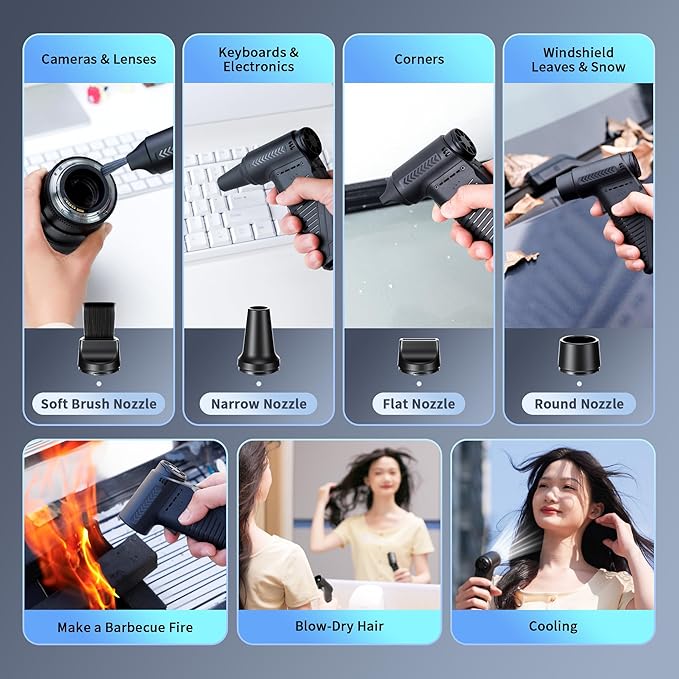JJC Electric Compressed Air Duster with Brushless Motor, Portable 4-Gear Blower with Strong Airflow up to 42m/s, Rechargeable Cordless Blaster for PC Keyboard Camera Lens Home Ourdoor Car Cleaning