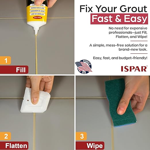 Tile Grout Repair Kit – Beige Grout Filler 14oz Pre-Mixed Tube, Fast Drying Grout Sealer for Bathroom, Shower, Kitchen, Floor Tiles – Includes Spatula & Sponge