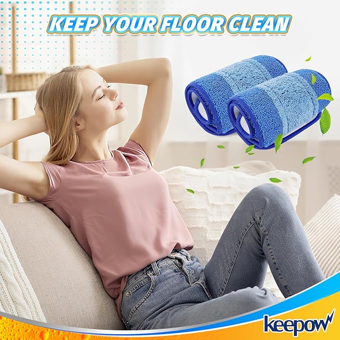 KEEPOW Microfiber Cleaning Pad, Mop Replacement Pads for Hardwood Floor Cleaner, 18 Inch, Washable & Reusable Spray Refills for Hard Surface Laminate Wood (4 Pack)