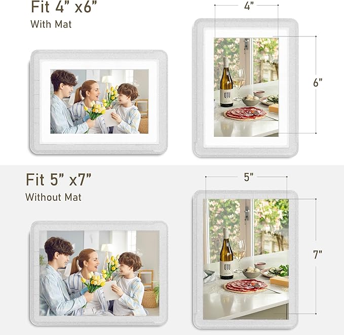 6-Pack 5x7 Picture Frame or 4x6 with Mat – Shatterproof Plastic Picture Frames for Family, Nursery & Playroom, Wall & Tabletop Frame for Home or Office, Safe Lightweight Design, Crystal Silver