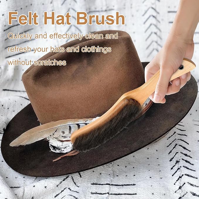 Felt Clothes Hat Brush lint Remover,Large Black Walnut Wood Handle,Boar Bristle Lint Brush for Shoes Suits, Cashmere, Wool, Velvet, Suede and Pet Hair,Easily Removes Lint Dust, Fuzz