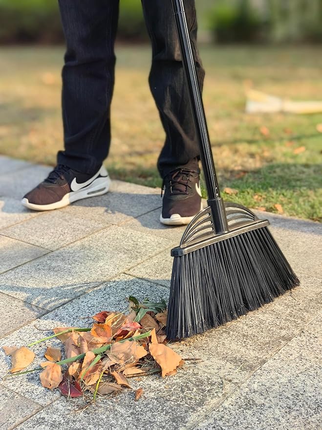 Xifando Four-Section Rod Long-Handled Broom,Heavy-Duty Broom, Angle Broom for Outdoor/Indoor（Black+Orange）