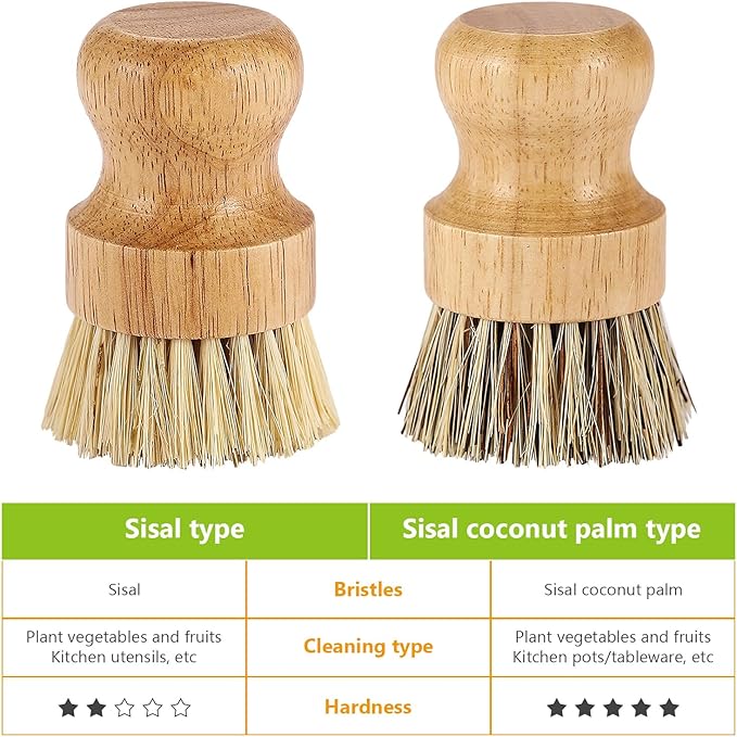 Natural Wooden Dish Brush，Kitchen Bamboo Scrub Brush for Dishes，2 Pack (Style-A, Large)