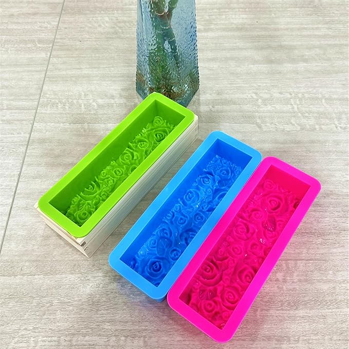 2 Pcs Flexible Rectangular Rose Soap Silicone Mold Flowers Craft Art Silicone Soap Mold Candle Making for Homemad Soap Crafts (Blue)