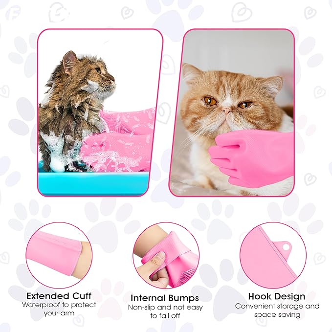 ZENELANEP Pet Grooming Gloves, High-Density Silicone Gloves with Enhanced Five Finger Design for Bathing and Massaging Dogs and Cats (Pink)