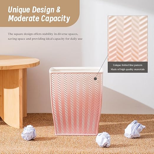 Bathroom Trash Can, Stylish Garbage Container Bin for Living Room,1.32 Gallon/5 Liters Pink Small Trash Can, Waste Basket for Bathroom, Kitchen, Office, Bedroom Room Decor