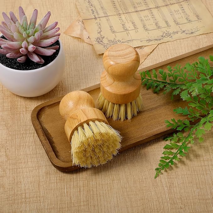 12 Pcs Bamboo Dish Scrub Brushes with Natural Sisal Bristles for Cleaning Pots, Pans, Dishes, Sink, 3.14x2.17 Inches