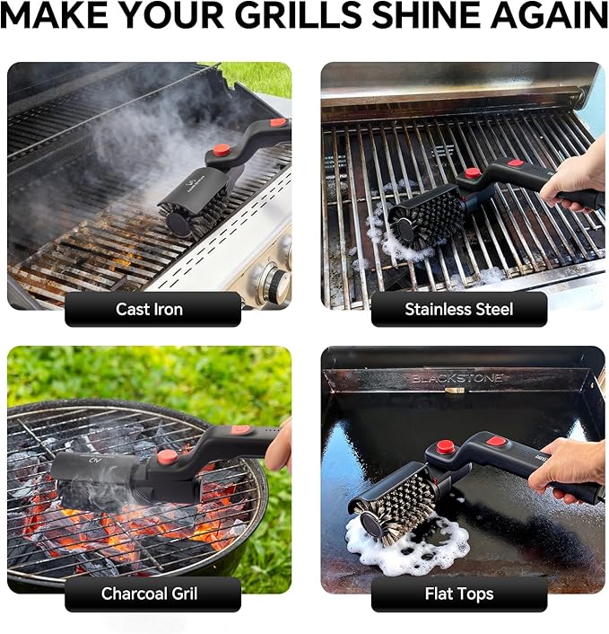 XUDAKAIXIN Electric Rotary Grill Brush with 1 Replacement Head,Cordless Rechargeable Grill Cleaning Brush with Adjustable Angle,No Bristle Shedding,Gifts for Men/Dad