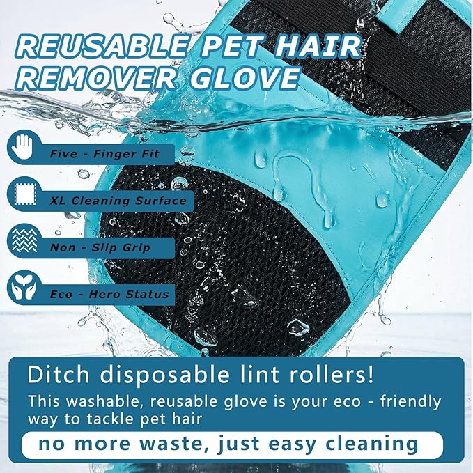 GASRONS 2Pcs Magic Brush Pet Hair Remover, Five-Finger Electrostatic Cat & Dog Hair Removal Gloves for Furniture, Couch, Carpet, Bedding, Reusable Cleaning and Grooming Mitts