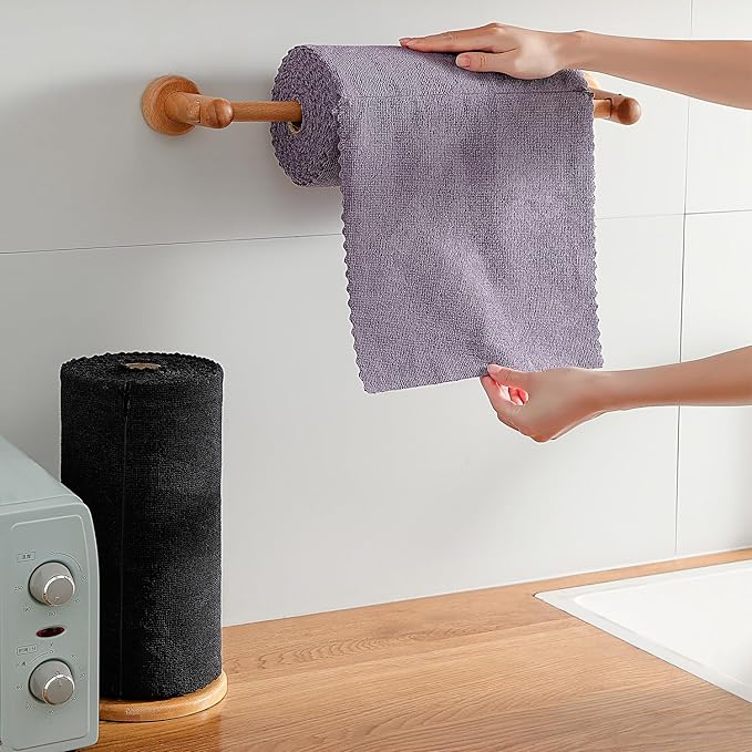 Tigona 80 Pack Microfiber Cleaning Cloth Roll,Lint Free Rags & Tear Away Reusable Towels Washable Scratch,Ultra Absorbent Dish Rags(12" x 12") for Car Kitchen Home Garage-Dark Purple