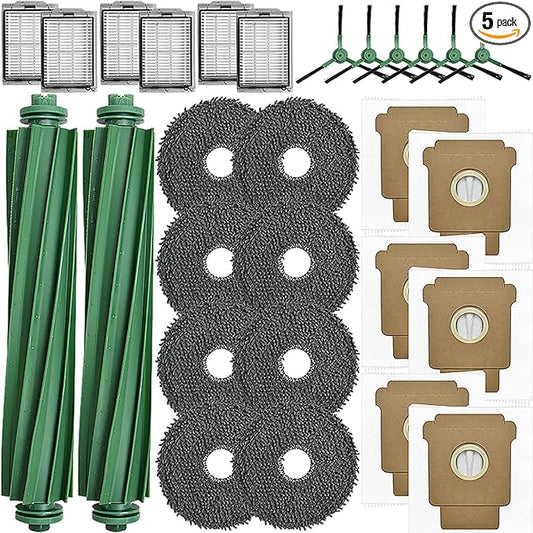 Accessories Replacement Compatible with iRobot Roomba Plus 405 Combo/ 505 Combo Robot Vacuum Cleaner, 2 Main Brush, 6 HEPA Filter, 6 Side Brushes, 6 Dust Bag, 8 Mop Cloths (405 Combo/ 505 Combo)