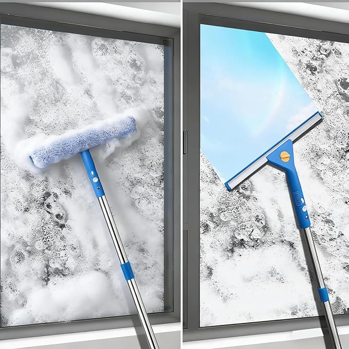 MRDARENSU Professional Window Cleaning kit, 2-in-1 Window Squeegee with 122" Extension Poles, Suitable for Indoor & Outdoor Windows, High Glass, High Windows, Multi-Purpose Car Windshield Cleaning