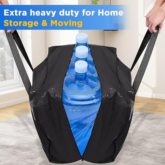 BETU Extra Large Moving Bags Heavy Duty Storage Bags with Zipper Handles, 2 Pack Clothes Storage Totes Bins Packing Moving Boxes, Moving Supplies for College Dorm Essentials, Space Saving, Black