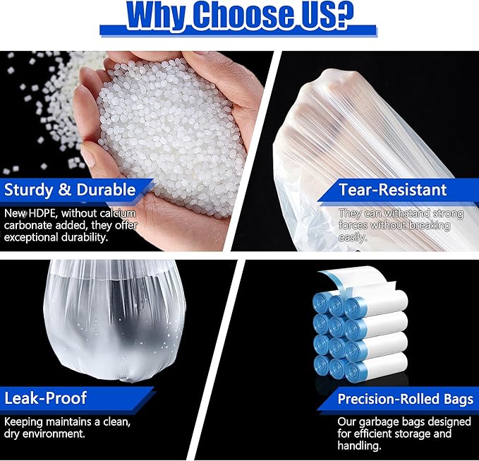 Small Trash Bags 4 Gallon, 360 Count -1.2 Mil Drawstring Mini Garbage Bags, White Plastic Trash Can Liners for Bathroom Accessories, 15 Liter, Bedroom, Dorm Room Essentials, Office