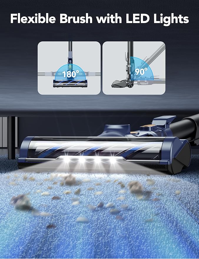 QikCln Cordless Vacuum Cleaner, 23 Kpa Powerful Suction, 1.3 L Large Capacity, 2 Modes & 30Mins Runtime, Rechargeable Stick Vacuum for Pet Hair Hardwood Carpet - Blue