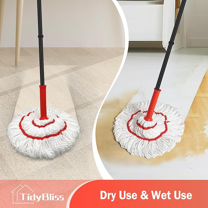 Self Wringing Twist Mop Head Replacement for Floor Cleaning, Washable Microfiber Cotton String Mop Refills with Scouring Pad for Hardwood, Tile, Bathtub, Kitchen
