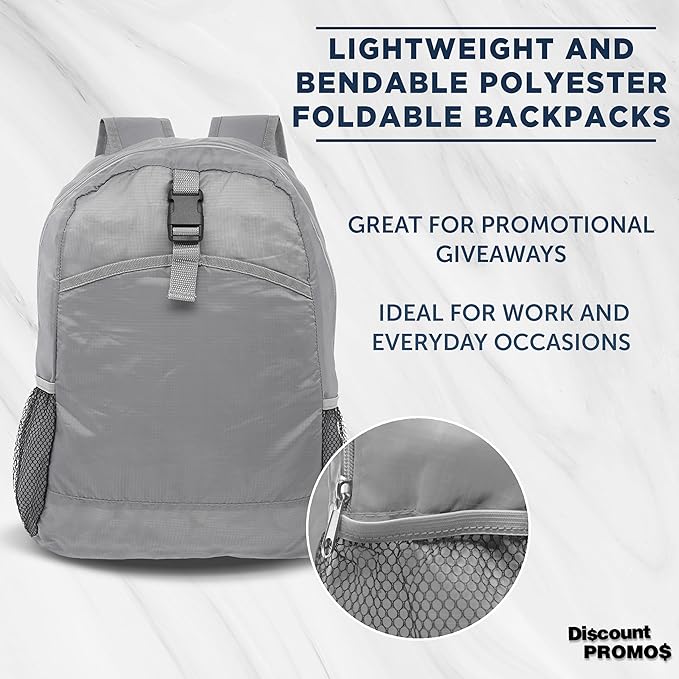 DISCOUNT PROMOS Lightweight Travel Packable Backpacks Set of 6, Bulk Pack - Perfect for Camping, Outdoor Sports - Grey