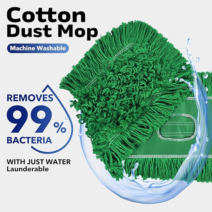 Matthew Cleaning 36'' Industrial Strength Cotton Dust Mop Refill Washable Replacement Heads for Residential & Commercial Use Fit Standard Dust Mop Frames, Hardwood, Concrete Floors Green 1 Pack