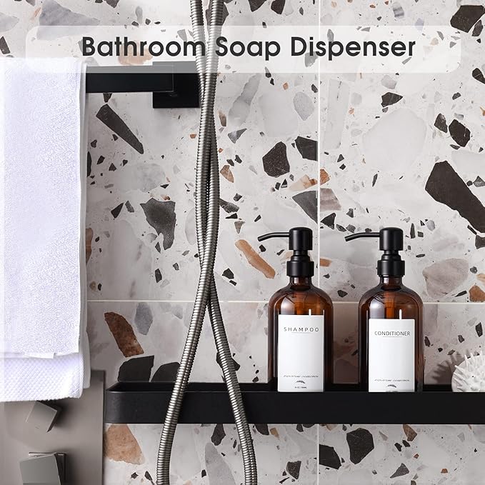 Shampoo Dispenser for Shower Wall Mount, No Drill Shampoo and Conditioner Dispenser with Matte Pump and Waterproof Labels, Shower Soap Dispenser Wall Mounted for Home Bathroom - Amber