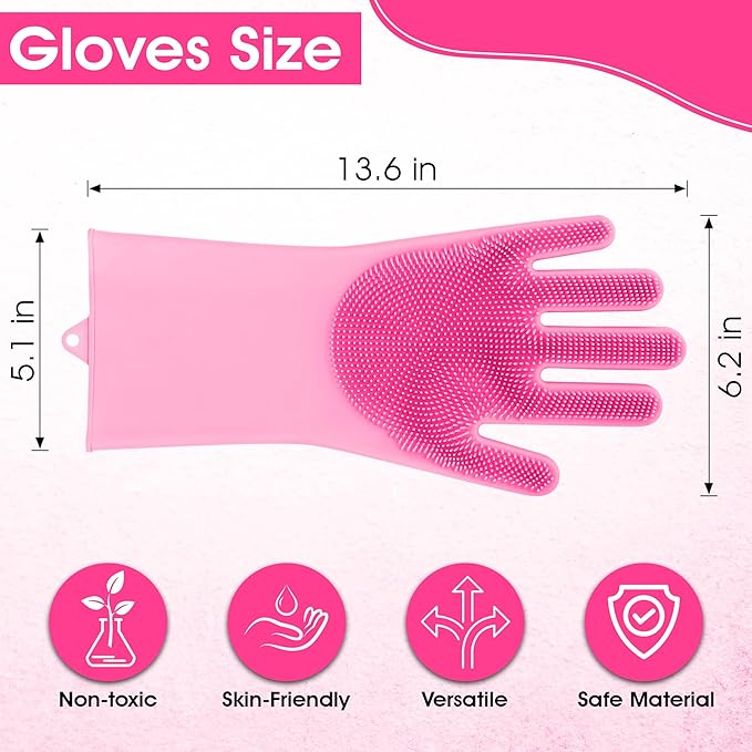 ZENELANEP Pet Grooming Gloves, High-Density Silicone Gloves with Enhanced Five Finger Design for Bathing and Massaging Dogs and Cats (Pink)