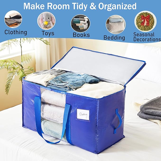 Extra Large Moving Bags, 6 Pack Heavy Duty Packing Bags for Moving, Totes For Storage with Visible Window and Wrap Around Handles, Moving Supplies for Space Saving