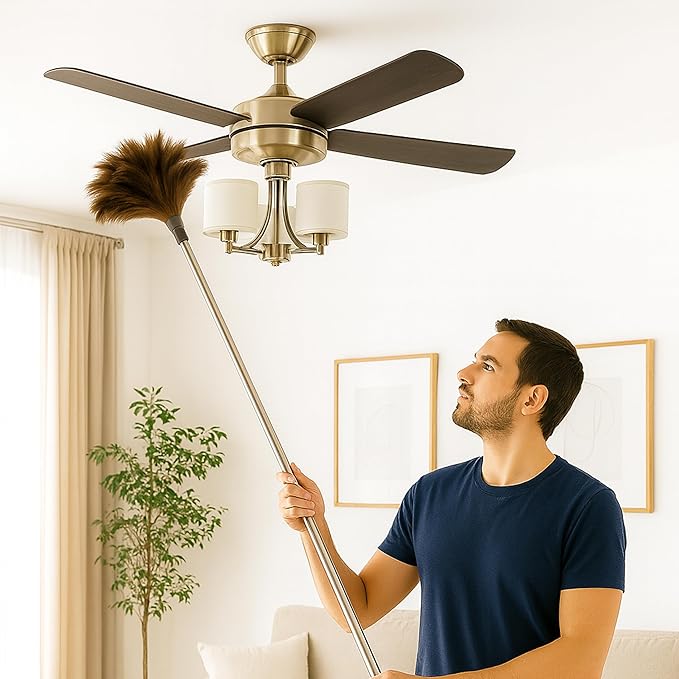 Extra Long Ostrich Feather Duster – 79" (2 m) Extendable Telescopic Handle, Natural Soft Feather Brush, Durable Reusable Cleaning Tool for Ceiling Fans, High Shelves, Furniture, Delicate Surfaces
