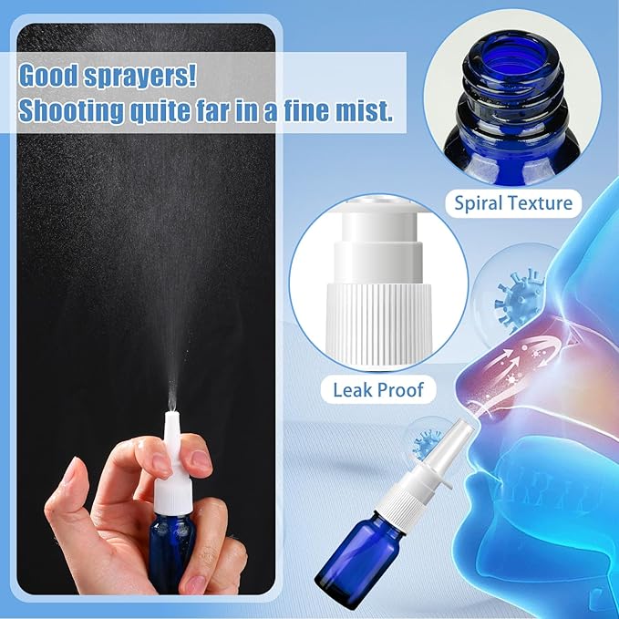 20 Pcs Nasal Spray Bottle, 10ML/0.35OZ 12 Pcs Glass Bule Refillable Empty Nasal Spray Bottles with 4 Pcs Funnels and 4 Pcs Labels