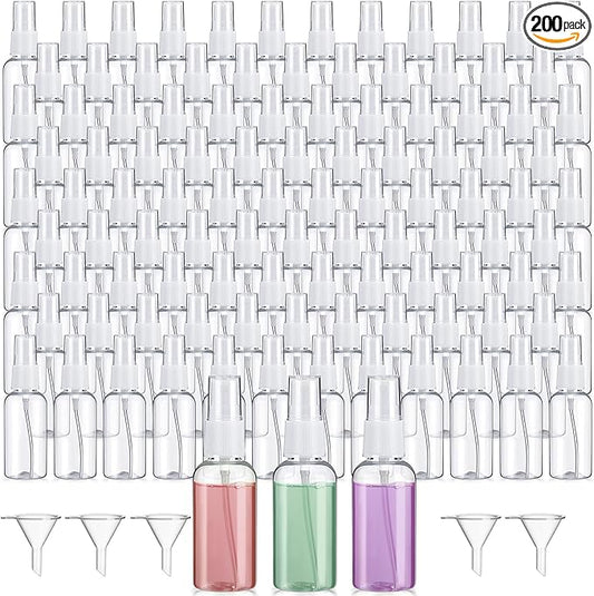Uiifan 200 Pcs Mini Clear Spray Bottles 1 oz Small Empty Plastic Fine Mist Spray Bottles with Small Funnels for Essential Oils Travel Alcohol Perfumes