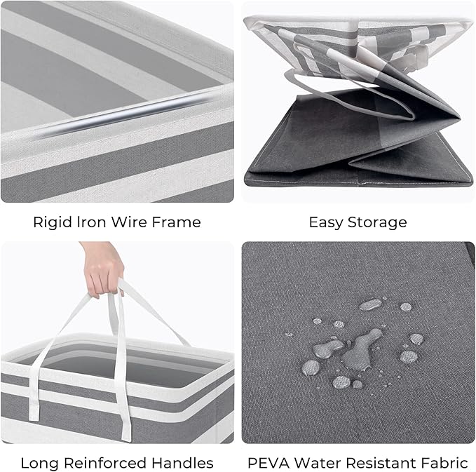 HomeHacks 3-Pack Large Laundry Basket,75L Each Waterproof, Freestanding Laundry Hamper, Collapsible Tall Clothes Hamper with Extended Handles for Clothes Toys in the Dorm and Family-Gradient Grey