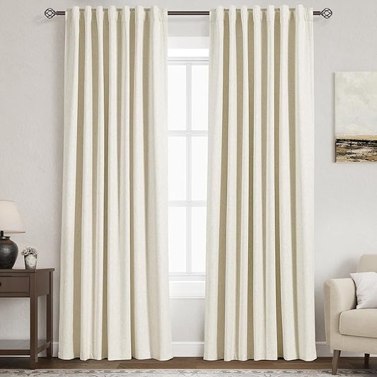 Full Black Out Warm Beige Window Curtains 84 Inches Long Back Tab Rod Pocket Heat Reducing Noise Cancelling Total Sun Blocking 2 Panels Set for Sliding Door Boho Farmhouse Curtains Drapes 52x84