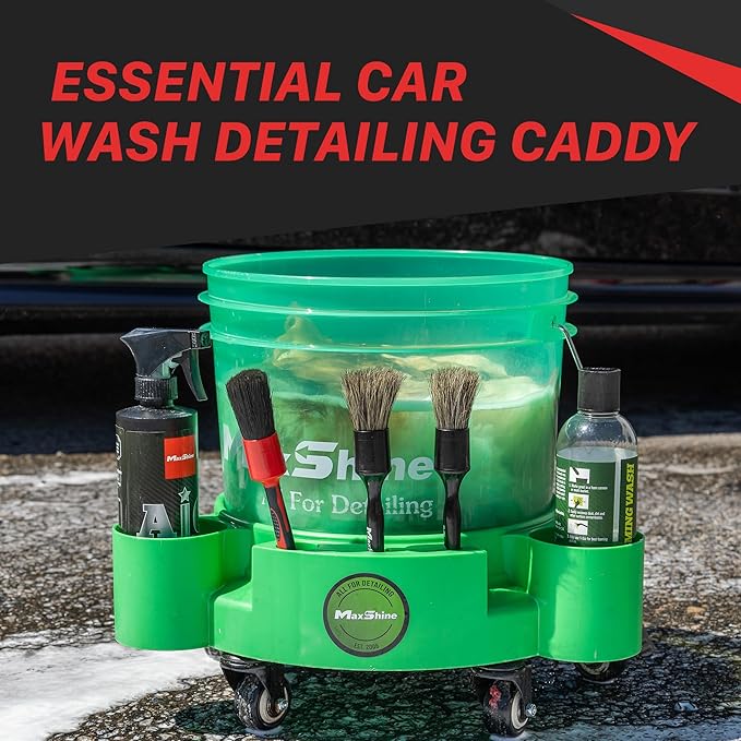 Maxshine Bucket Dolly, Rolling Utility Cart 5-Gallon, Green, Polypropylene, 5 Wheels, Tool Organizer | 360° Mobility, Stable Cleaning Supply Storage for Detailing and Workshop Use