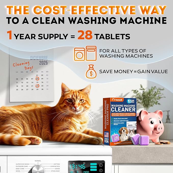 2026 NEW - PRO Washing Machine Cleaner Tablets for Pet Owners – Eliminates Pet Odors, Hair, Residue & Hard Water Buildup - Septic Safe Deep Clean for Front & Top Load Washers - 28 Pack for a 1 Year