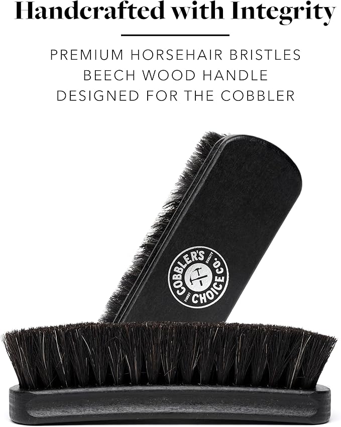 Premium Shoe Brush - Horsehair Shoe Brush - Concaved Handle for Premium Grip, Black