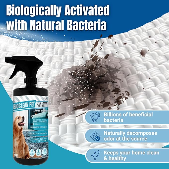Carpet Cleaner and Deodorizer for Pets - Stain and Odor Treatment | Neutralizes Urine Stains and Eliminates Smell & Residue, Made in The USA - Biocelan Pet by Harvest and Home - 16oz