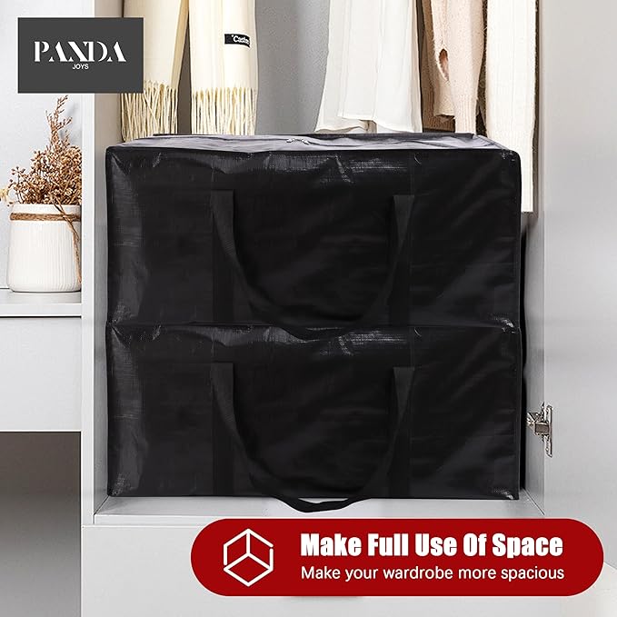 Extra Large Moving Bags with Zippers & Carrying Handles, Heavy-Duty Storage Tote for Space Saving Moving Storage, Fold Flat, Alternative to Box and Bin - 8 Pack, Black