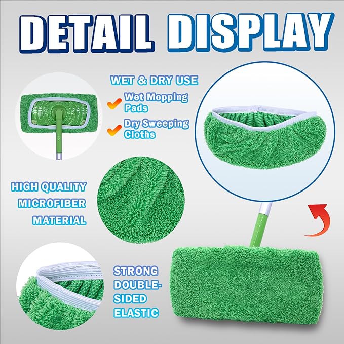 RuannoClean Reusable Mop Pads Compatible with Swiffer Sweeper Mop, Washable Wet Mop Pads Refills, Dry Sweeping Cloths, Microfiber Mops for Floor Cleaning -8 Pack