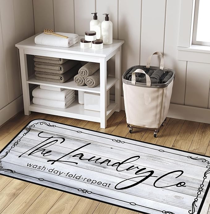 Laundry Room Rug Runner 20"X59" Non Slip Farmhouse Mats Organization and Washable Floor Long Rugs for Laundry Room Accessories Mudroom Kitchen Bathroom Area Rugs Decor