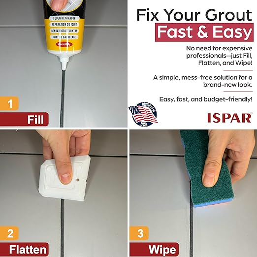 Grout Repair Kit – Dark Gray Grout Filler 14oz Pre-Mixed Tube, Fast Drying Tile Grout for Bathroom, Shower, Kitchen, Floor Tiles – Includes Spatula & Sponge
