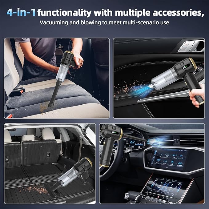 Higoom Cordless Handheld Vacuum Cleaner,Rechargeable Portable Lightweight Dust Blower,22000PA Powerful Suction Mini Car Vacuum Cleaner for Deep Cleaning of Home,Car and Pet Hair(Black-Gold)
