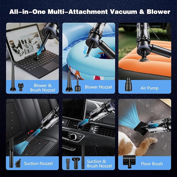TAVT Car Vacuum Portable Cordless, 19000PA Suction Power [3 Suction Modes] & 6000mAh Battery [USB-C Charging Cable], 4-in-1 Wireless Mini Handheld Cleaner for Home, Car, Pet, Office