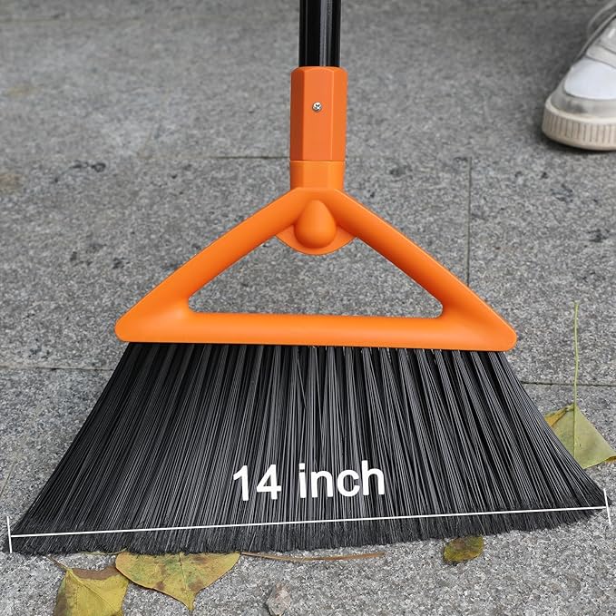 SZJYHQY 4 PCS Outdoor Indoor Broom, Brooms for Sweeeping Indoor, Heavy-Duty Kitchen Broom with Long Pole, Angle Broom Orange for Garages Restaurant Courtyard Office Slidewalk Lobby Sweep Dust