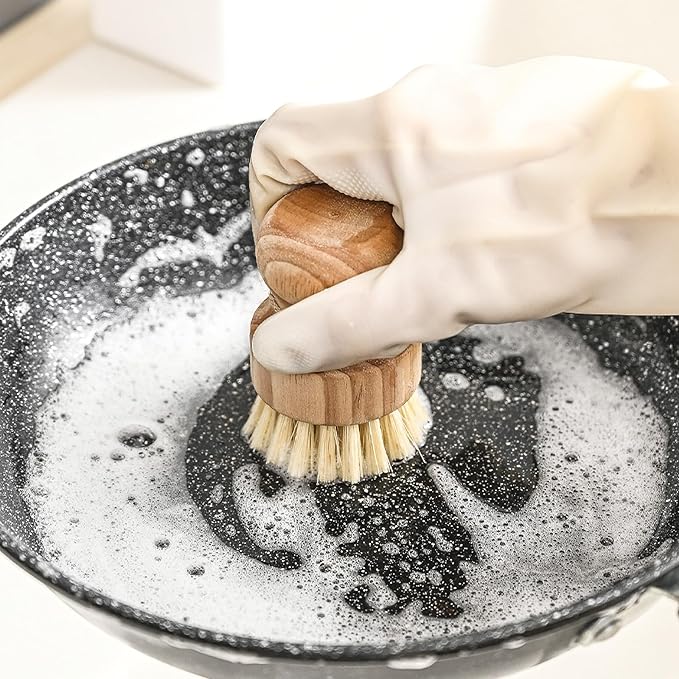 Natural Wooden Dish Brush，Kitchen Bamboo Scrub Brush for Dishes，2 Pack (Style-B, Small)