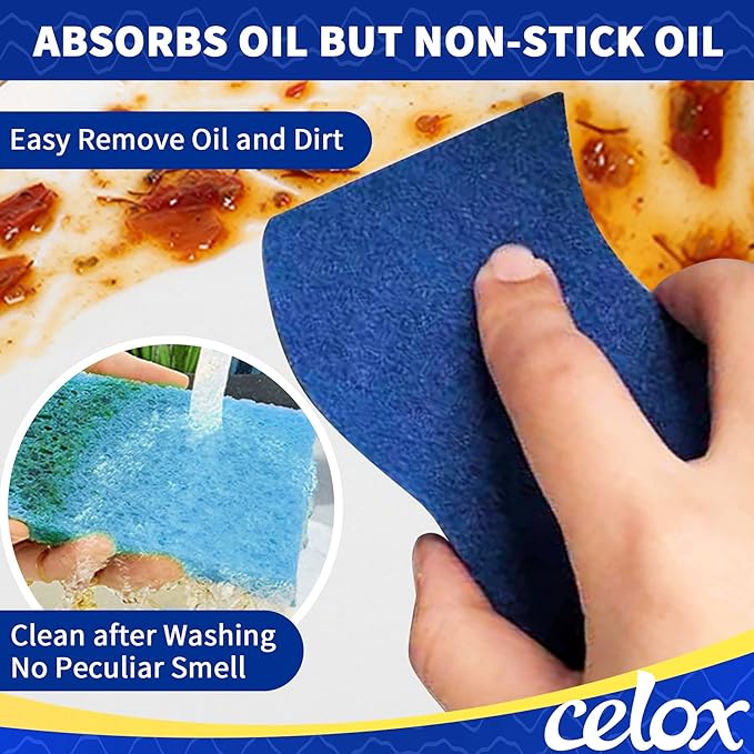 CELOX 24 Pack Non-Scratch Dish Sponge, Dual Sided Kitchen Sponges for Dishes, Long Lasting Dishwashing Household Cleaning Sponges for Kitchen, Easy to Dry and Reusable