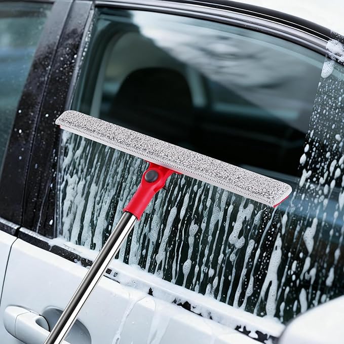 Wa.IE Jiemi Window Cleaner Tool Set, 86.6'' Window Washing Kit with 6-Section Extension Pole, Window Cleaning Tool with 2 Sizes of Rubber Squeegees, Window Squeegee for Home Car Glass Window Cleaning
