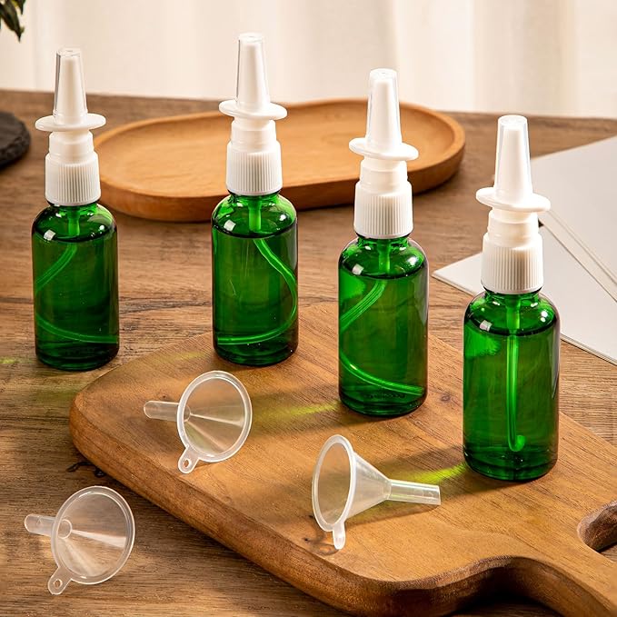 10 Empty Nasal Spray Bottles, 30ML/1oz 6 Refillable Glass Bottles with Funnels and Labels